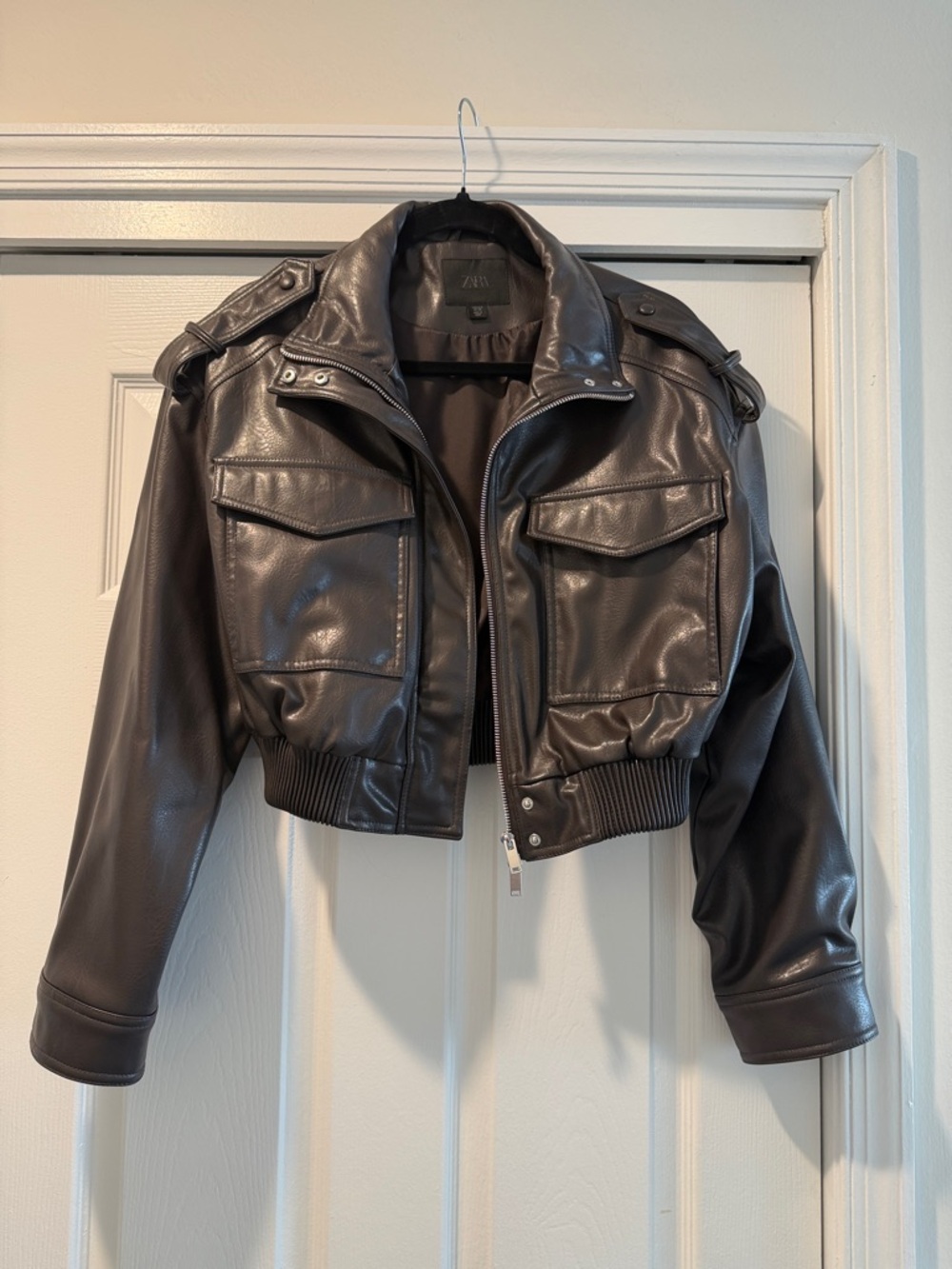 Zara Faux Leather Cropped Jacket - Picture 3 of 7